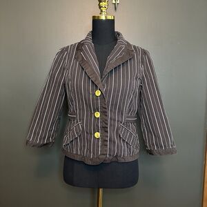 Roxy‎ Brown White Striped Cropped Blazer Jacket Y2K L Large